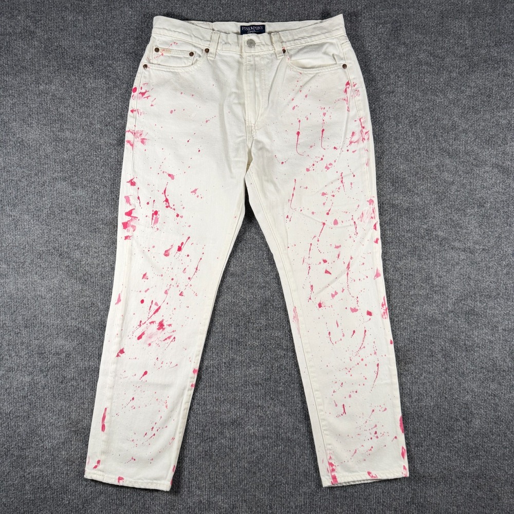 POLO RALPH LAUREN Womens Jeans 28 (30x27) Avery Boyfriend Paint Splatter White